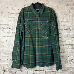 The Hundreds Men's 2XL Green Plaid Button Down Flannel Shirt Embroidered Cotton